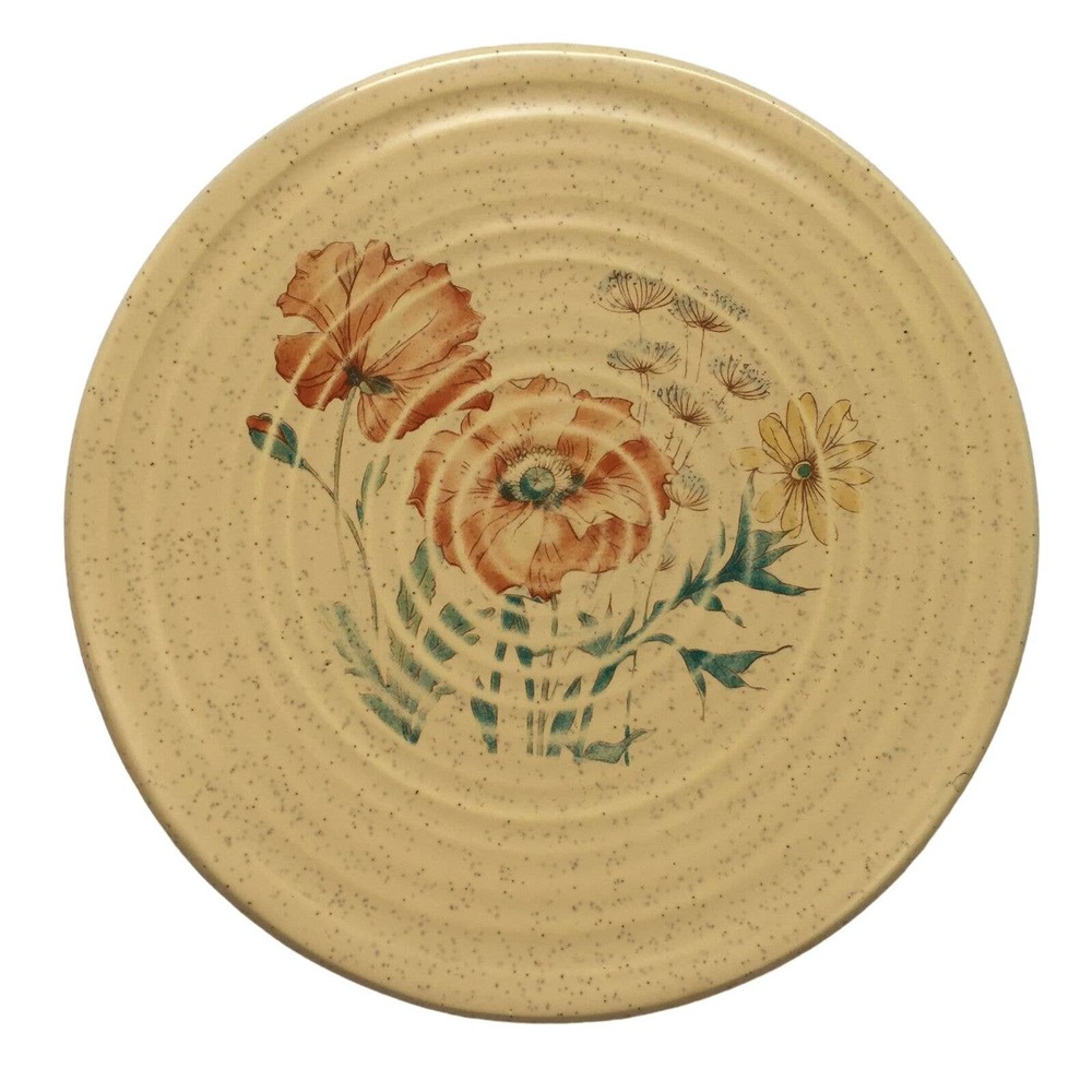 Vintage Floral Bouquet Round Ceramic Trivet 8.5" Treasure Craft made in USA